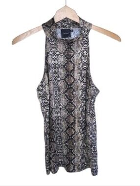 Cliche Brown Black Snakeskin Print Mockneck Sleeveless Top Size Medium